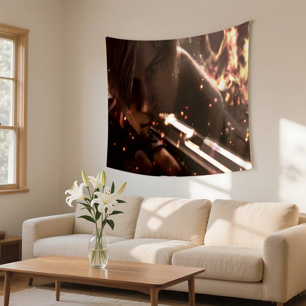 Game RResident Leon Kennedy Evil Tapestry Wall Hanging Tapestry Art Deco Blanket Curtain Hanging Home Bedroom Living Room Decor