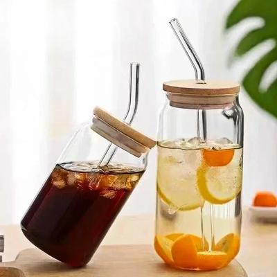 350ml/550ml Glasbecher Cola Kaltgetränk Wasserbecher mit Bambusdeckel Kaffee Milch Saft Strohhalm Becher Bierdose Getränk Zuhause Frühstücksbecher