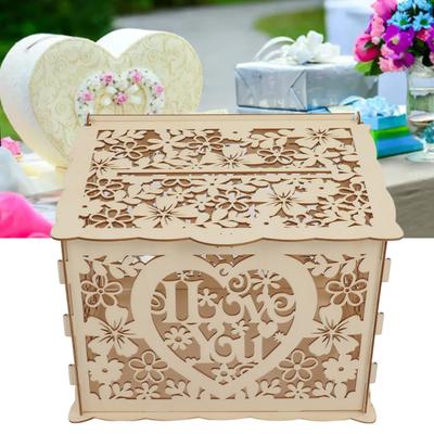 DIY Hollow Wooden Box Gift Card Case Wedding Reception Decoration Box Easy Assembly