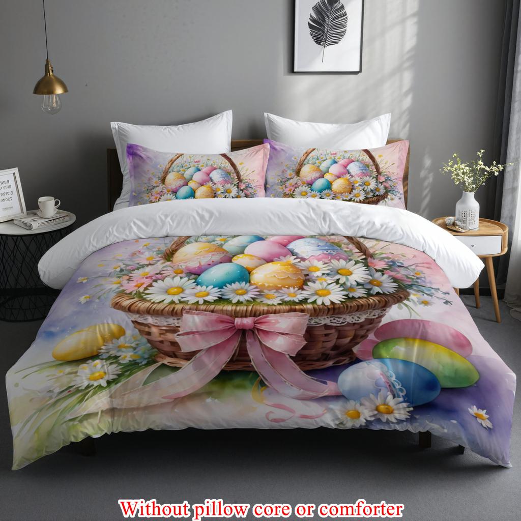 Bed Three-Piece Easter Egg 3D Digital Printing Polyester Polished Quilt Cover To Customize