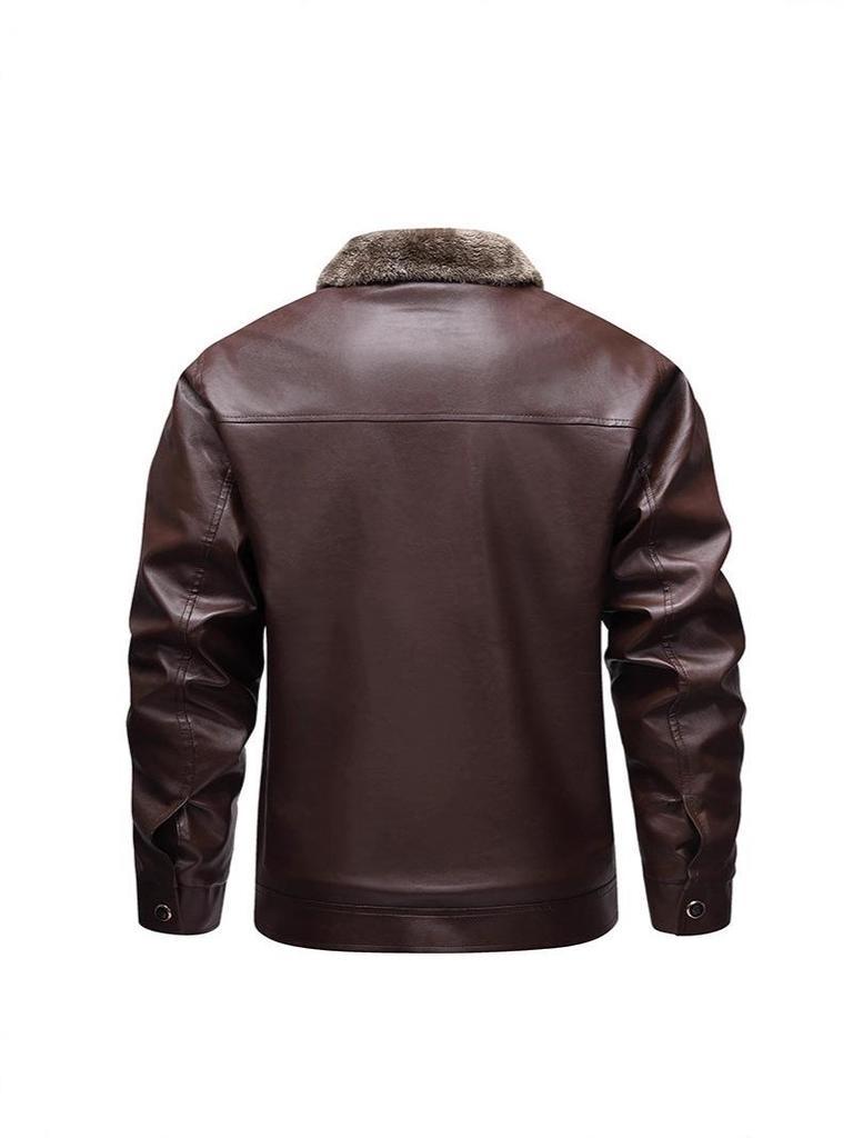 Herren Lederjacke mit dickem Fleece-Futter, Herbst/Winter 2025, Leichter Business Casual Mantel mit Karreekragen, Modisch & Vielseitig.