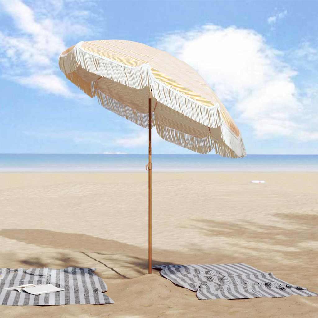 Beach Umbrella Yellow and White 160 X 160 X 196 Cm