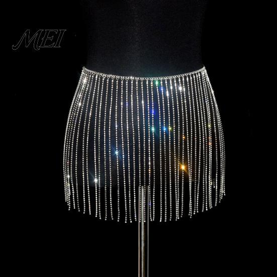 Adjustable Waist Chain for Parties Rhinestone Tassel Women, Sparkly Sexy Belly Dance Body Skirt-Style Stage Performance Accessory Hip Accessory,