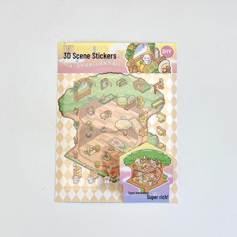 Creative 2.5D Scenery Stickers: Handmade 3D Layered Miniature Scenes for Bullet Journal Decor