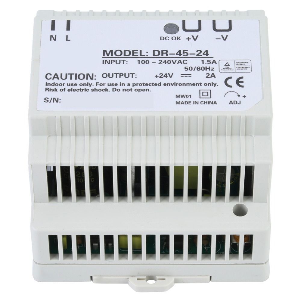 DR-45-24 AC/DC Switching Power Supply 100-240VAC 45W 24V 1.5A Din Rail Power Supply Single Output Efficient AC-DC Converter