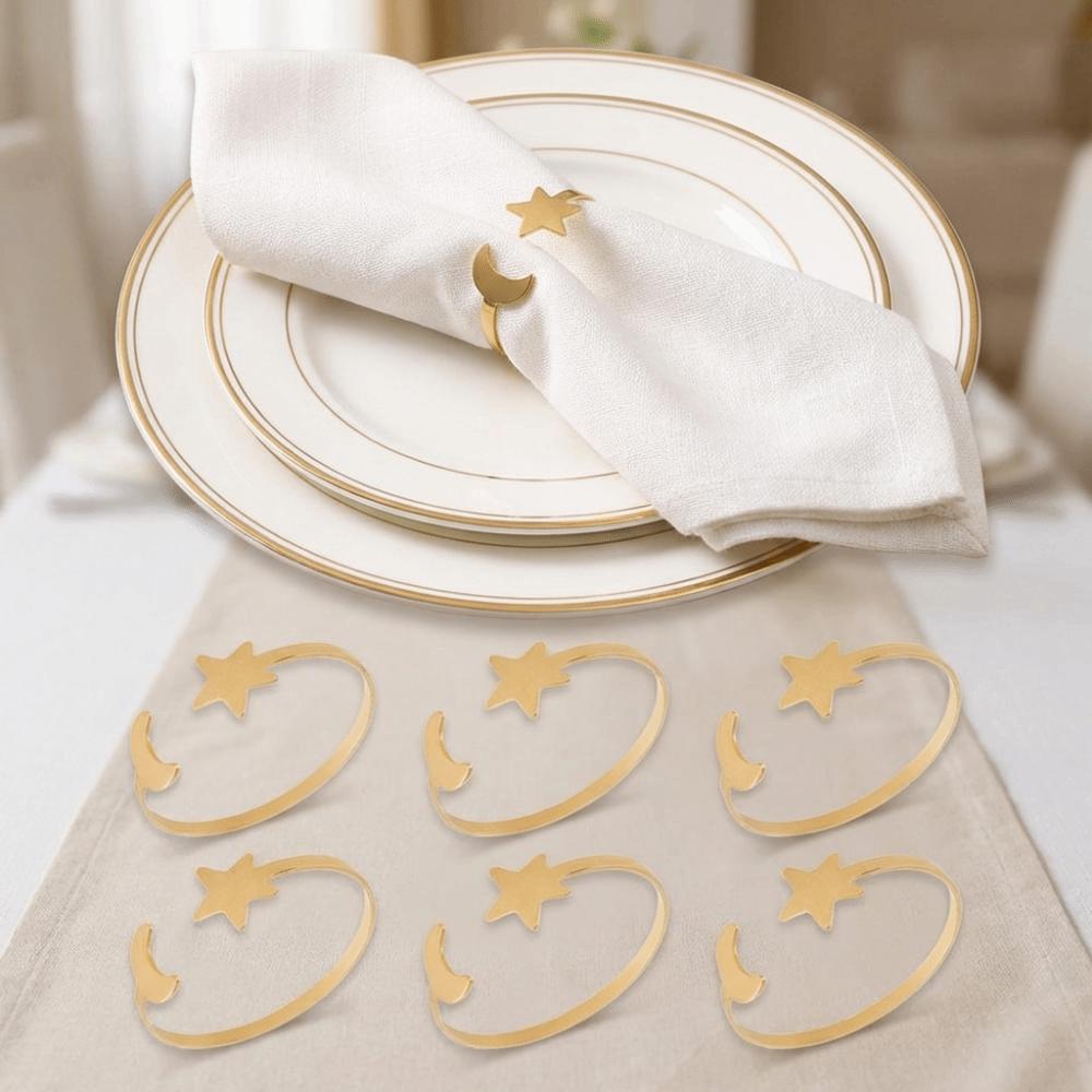 6PCS Modern Star Napkin Buckle Gold/Silver Table Napkin Holder Moon Napkin Rings Table Setting