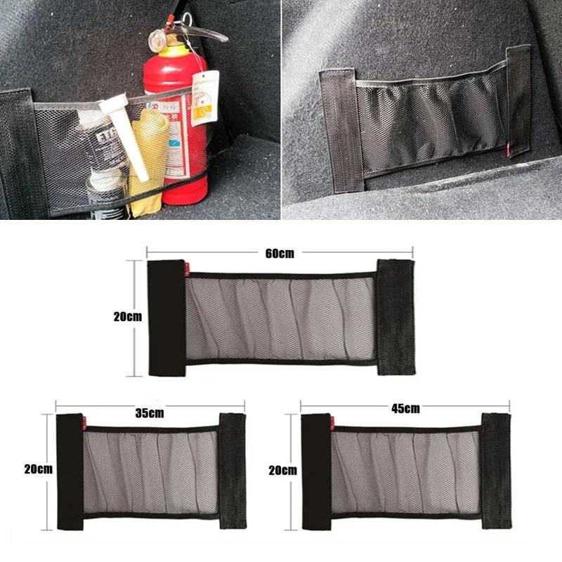 Car Back Rear Trunk Storage Mesh Fixed Straps Car Interior Organizer Extinguisher Storage Net Seat Back Fixing Bag