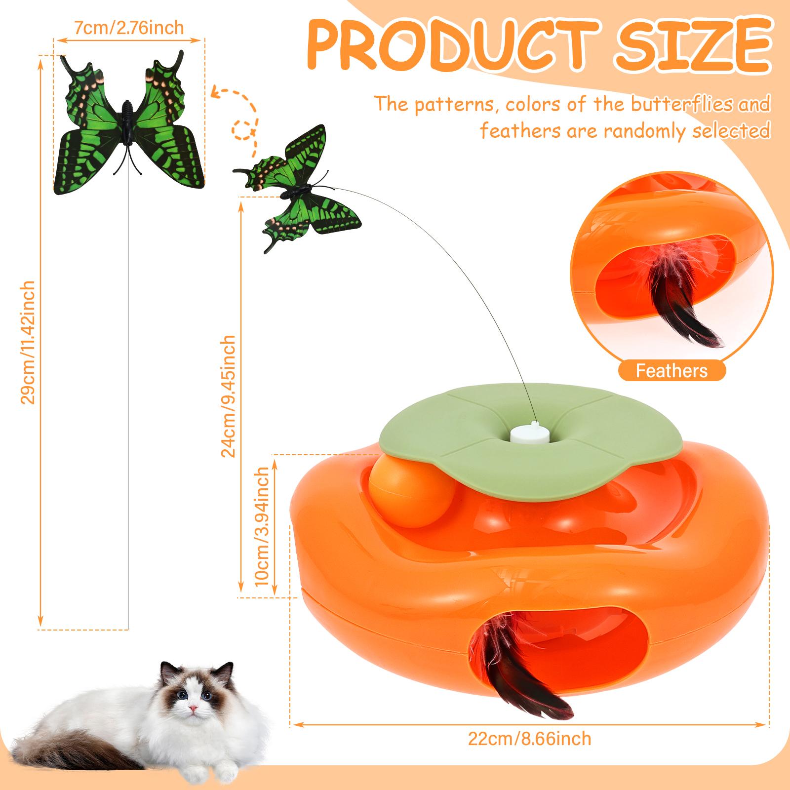 Interactive Cat Toy 3 in 1 Electric Butterfly Cat Teaser Automatic Rotating Butterfly Feather Toy Cat Chasing Toy Pet Supplies