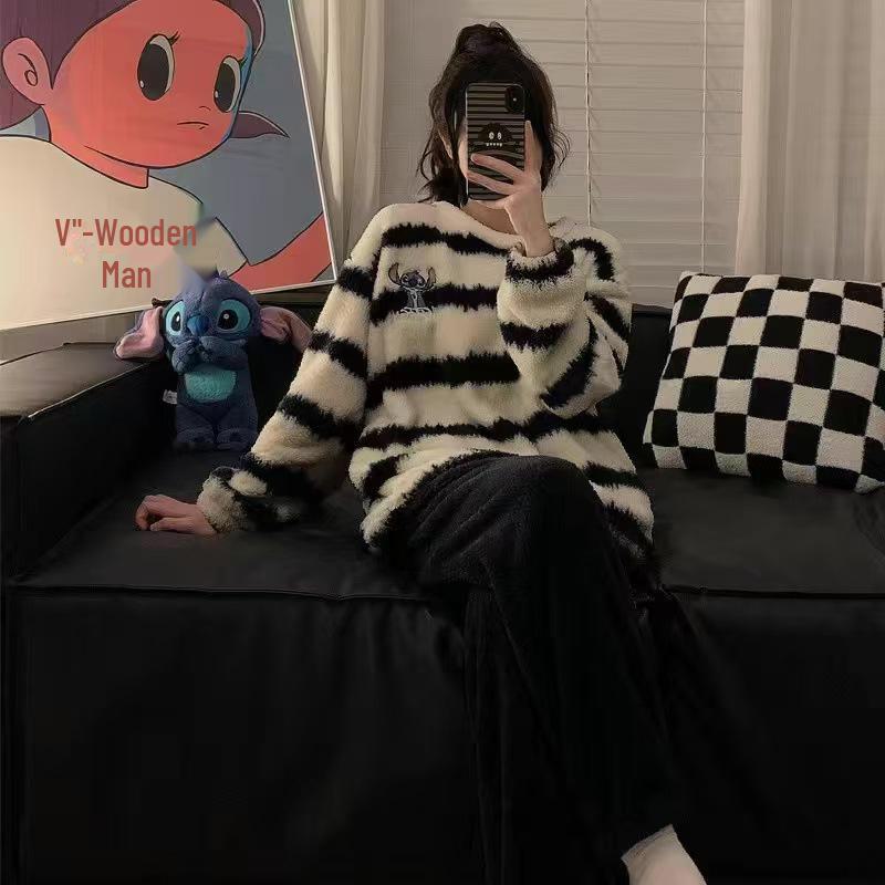 "Tříoké pyžamo z korálového fleecu": Útulné, Teplé, Kresleným filmem inspirované Domácí oblečení pro páry - Dlouhý rukáv a Silné pro podzim/zimu"