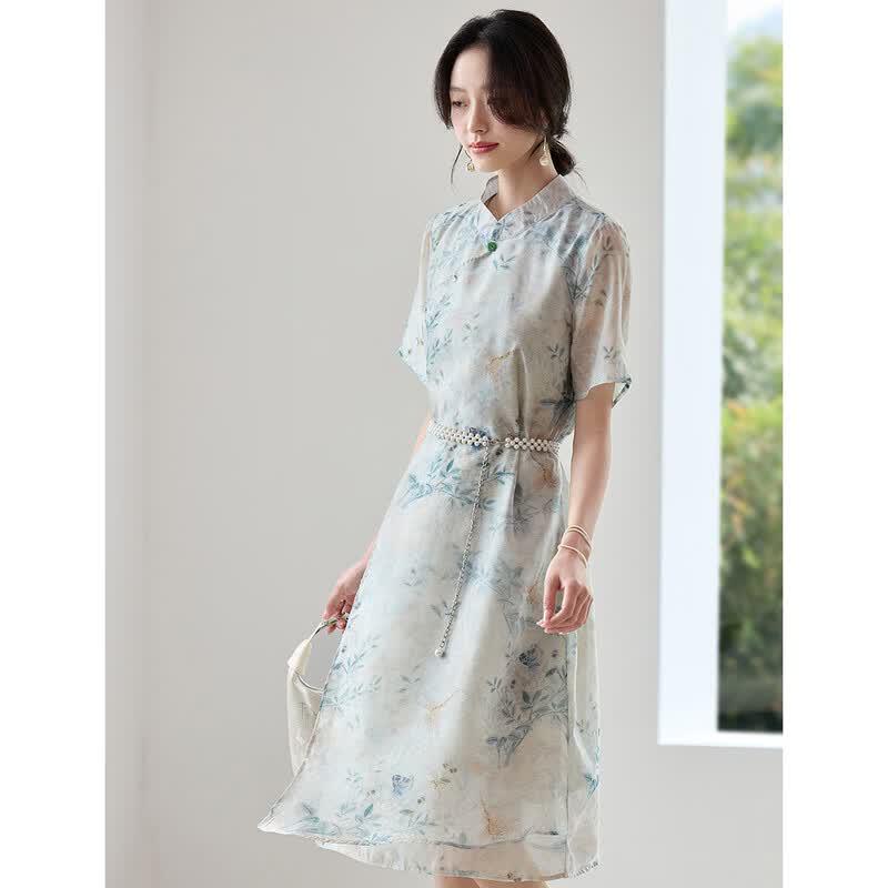 ORIGIN Women s New Chinese Style Printed A-Line Midi Dress M