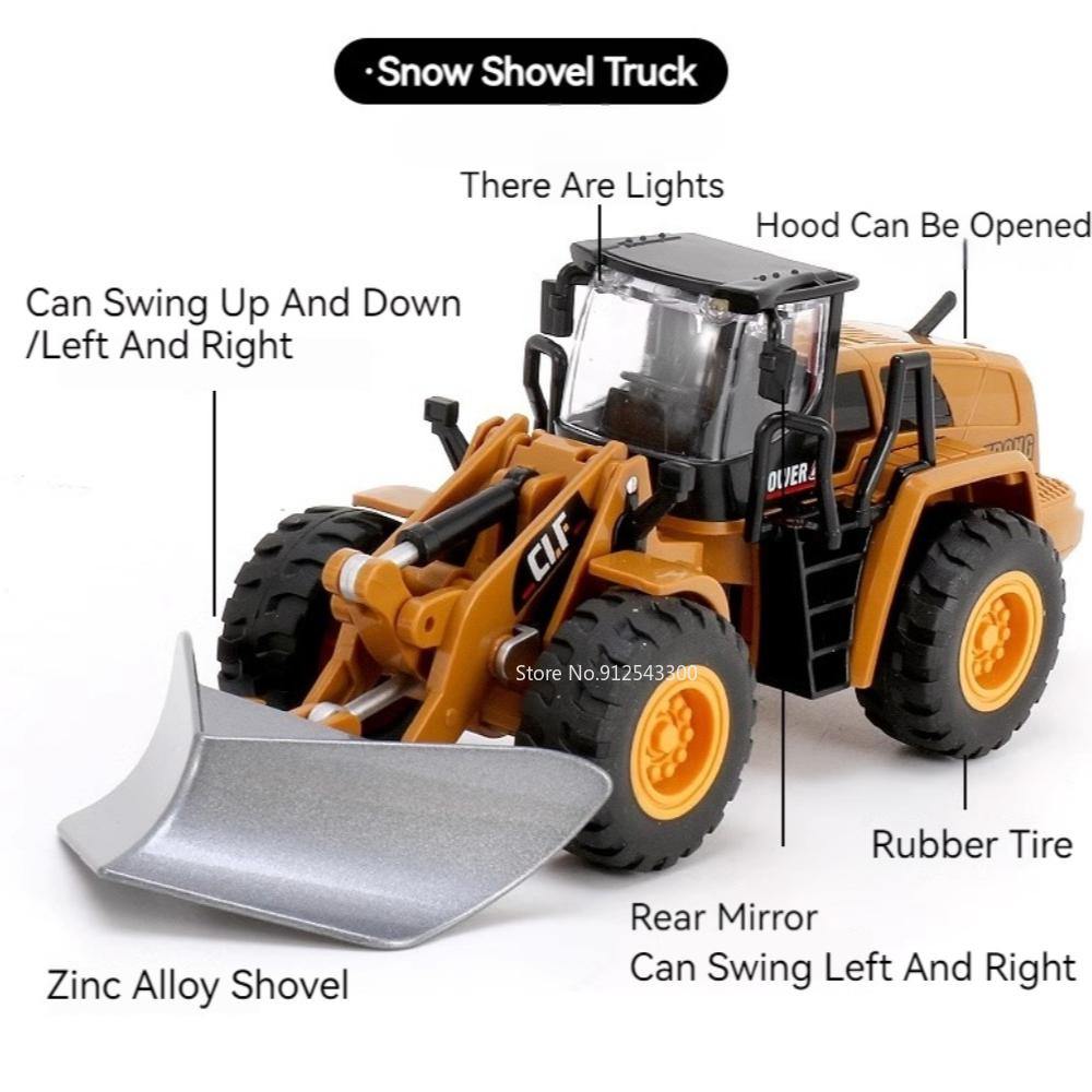 1/50 Scale Excavator Snowplow Car Model Toy Metal Body Simulation Engineering Vehicles Sound Light Toys for Boys Birthday Gifts