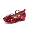 Girls' high-heeled princess shoes2026New style sequin and rhinestone Mary Jane children's shoes for little girls to wear with dresses for