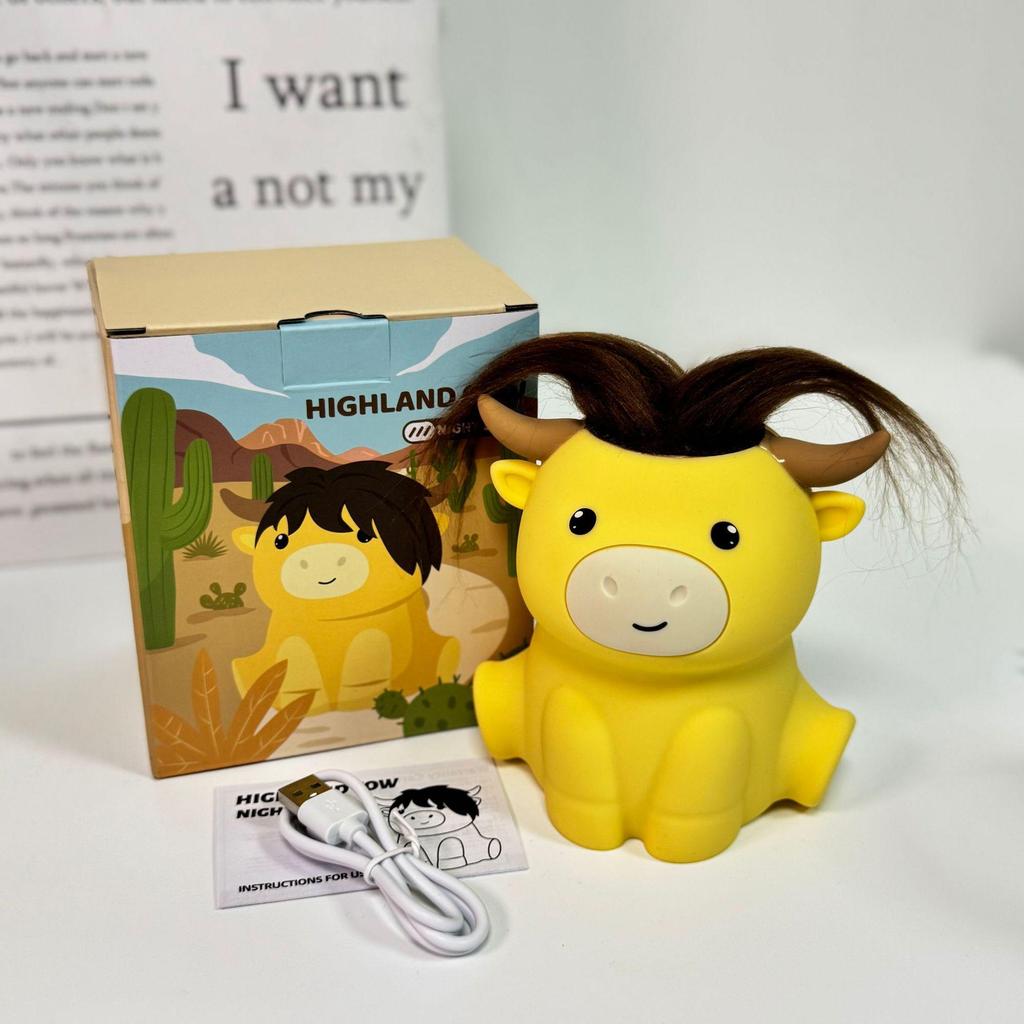 Hochlandkuh Augenschützendes Silikon-Nachtlicht - USB Wiederaufladbar, Touch-Aktiviert, Niedliche Nachttischlampe