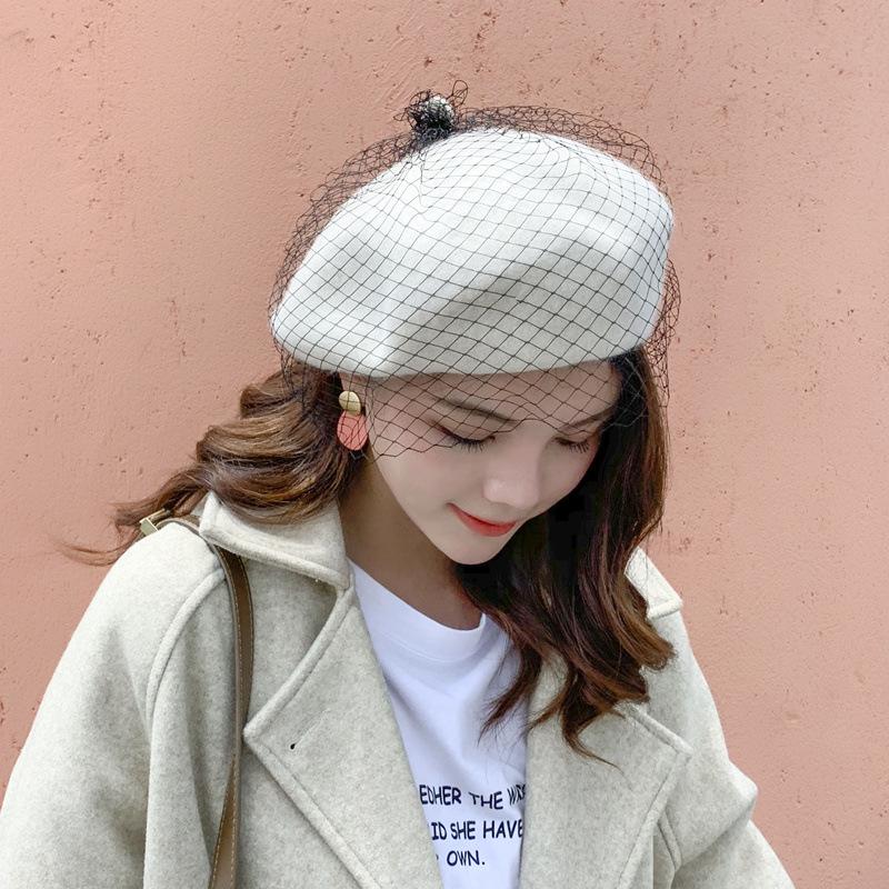 

Осінньо-зимова нова шапка-бутон, ретро шапка художника, вовняний елегантний і благородний сітчастий берет для жінок Adjustable