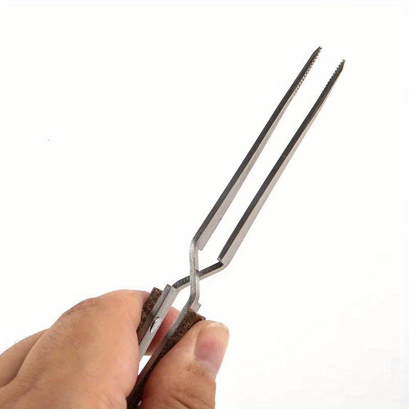 2pcs/set Stainless Steel Cross Locking Lock Tweezer Self Closing Jewelry Soldering Craft Repair Tool Insulated Tweezer Straight Elbow Tip