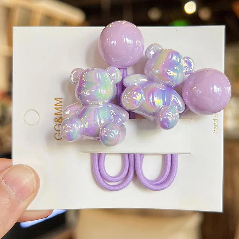 2 STÜCKE Schöne Gradienten Sitzen Bär Mädchen Elastische Haarbänder Prinzessin Haarschmuck Kinder Haargummis Baby Kopfbedeckungen