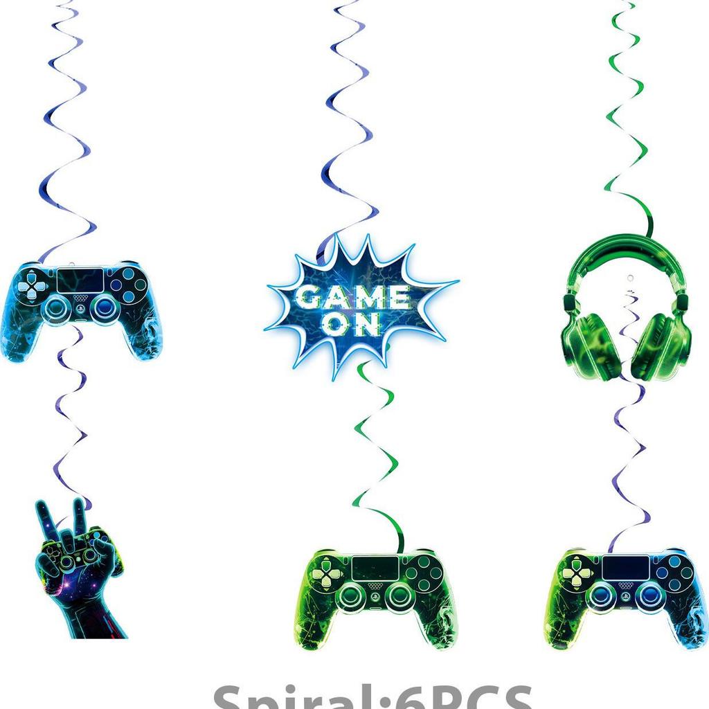 Blue-Green Lightning Glitch Game Controller Birthday Party Tableware Set