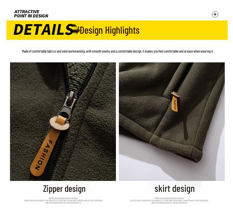 Men's Autumn Winter Stand Collar Thick Fleece-Lined Lambswool Jacket