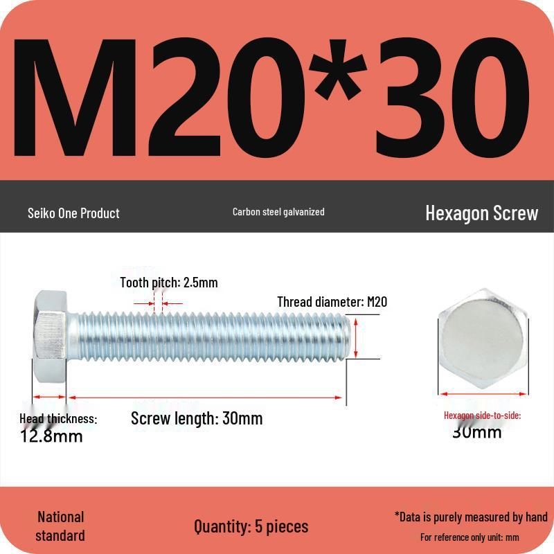 8.8 Grade Galvanized Hex Head Bolt, High-Strength M4-M30