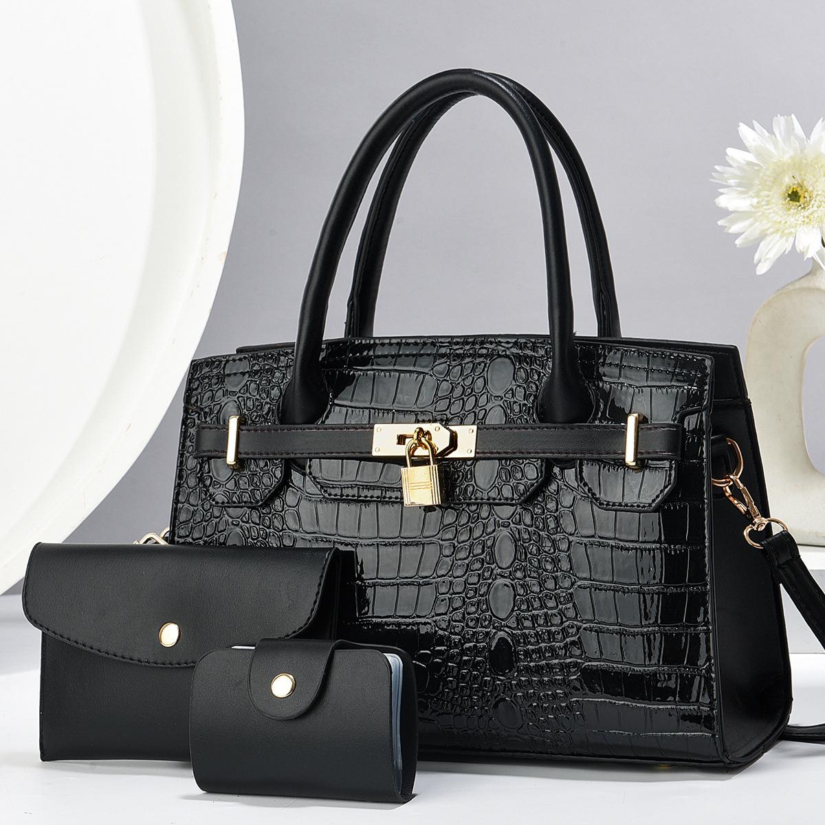 

Женская сумка ручная сумка сумка для мамы и ребенка набор из трех предметов сумка с тиснением под крокодила сумка на плечо сумка-мессенджер 6088 чёрный