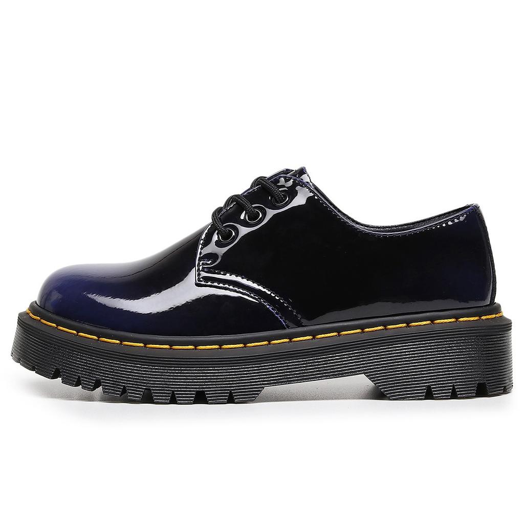 Medium and Thick Bottom Hole Small Leather Shoes Women's, Men's Low-top Leather Color-changing Green Round Head Casual Student Muffin Bottom Short