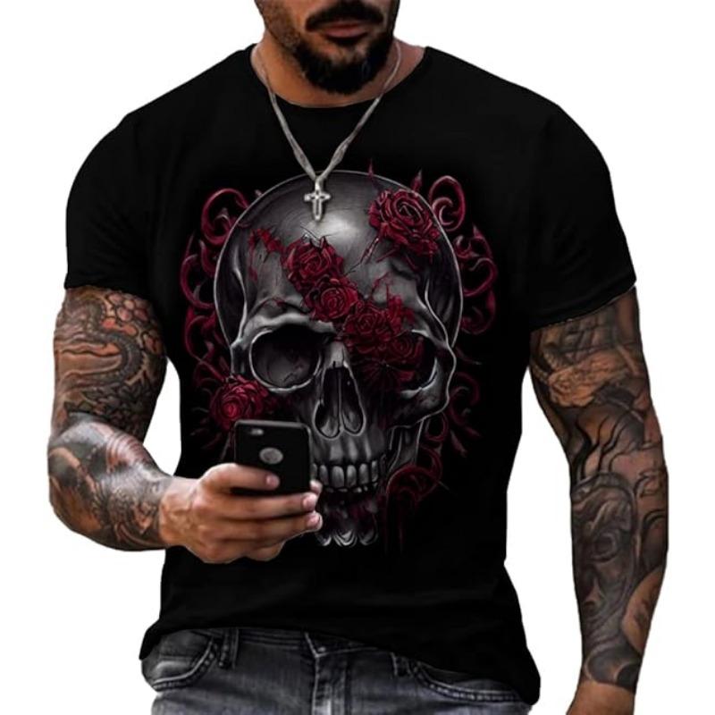 Men's Summer Short Sleeved 3D T-shirt Top Street Skull Pattern Men's Casual T-shirt Top  6XL