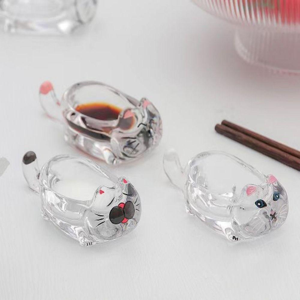 Transparent Cat Shaped Seasoning Dish Glass Glass Dipping Saucer  Tableware Accessories