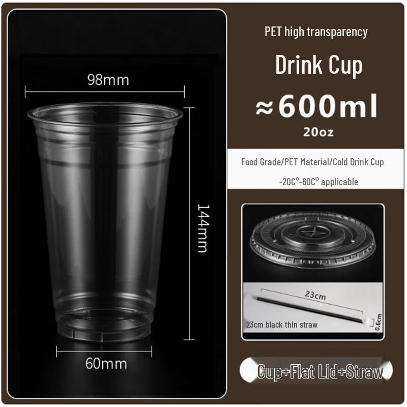 Disposable Transparent Plastic Cups with Lids & Straws