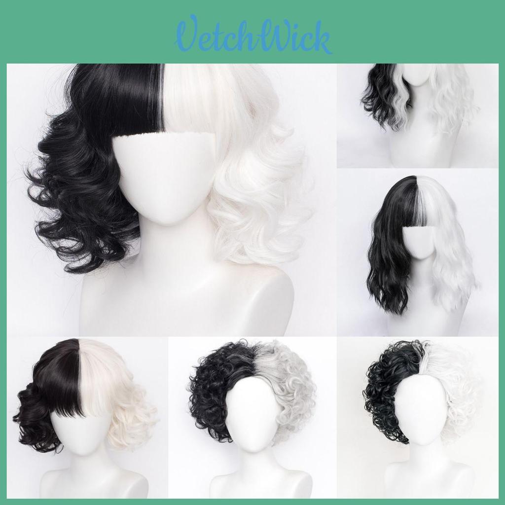Stylish Cruella De Vil Inspired Full Head Wig With Chic Bangs For Ladies