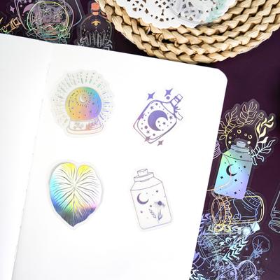Holographic Laser Stickers 100pcs Transparent Silver Vintage Diy Decorative Glitter Handbook Pet Stickers Package