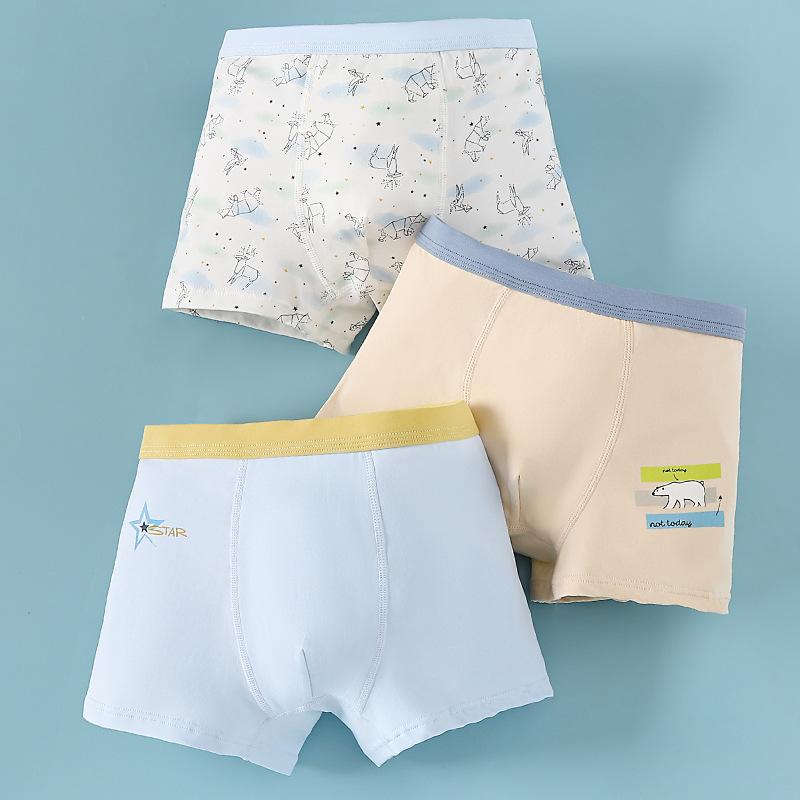 Boys 3Pcs Cotton Boxer Briefs Comfort Breathable Soft Kids Underwear Cute Cartoon Pattern Flat Angle Shorts M
