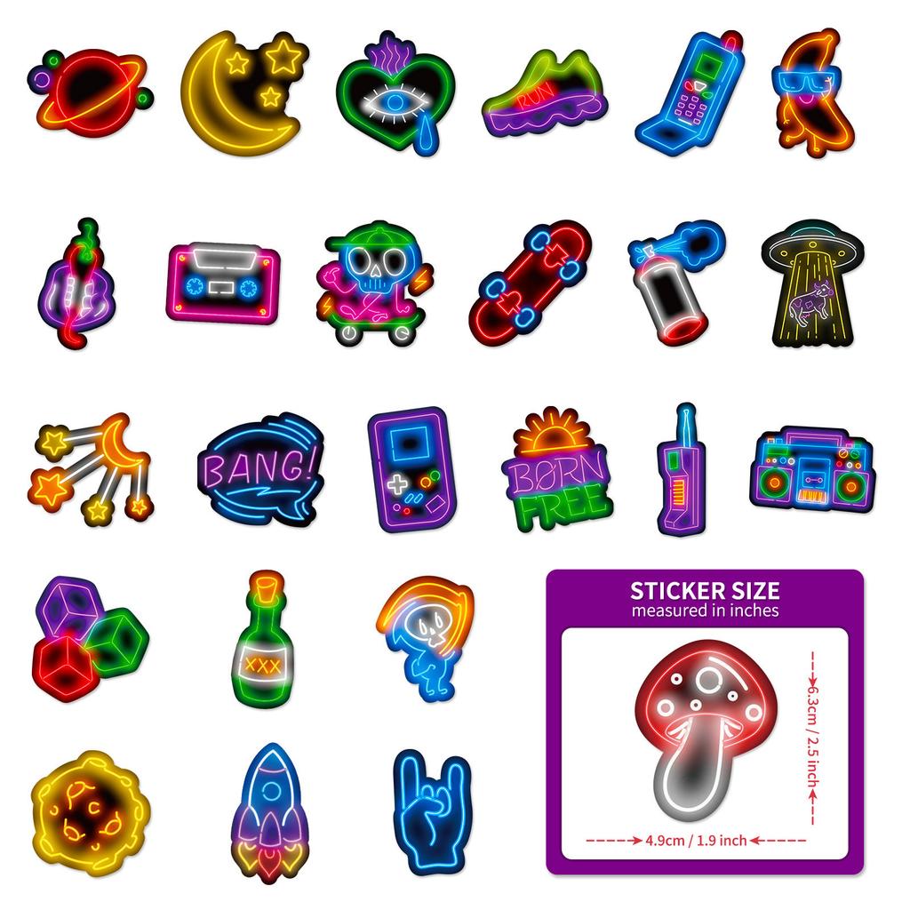 50 Rocket Neon Cool Stickers Neon Trendy Brand Stickers Suitcase Water Cup Motorcycle Stickers