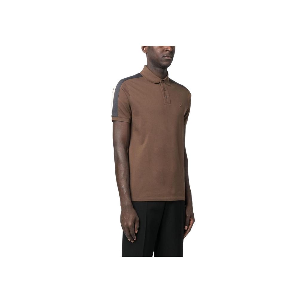 Emporio Armani SS23 Striped Color Block Logo Embroidered Short Sleeve Polo Shirt Men polo shirts Brown 3R1F72-1JTKZ-0440
