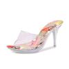 Summer open-toed high heels outer wear temperament colored cool slippers crystal transparent large size sandals supply