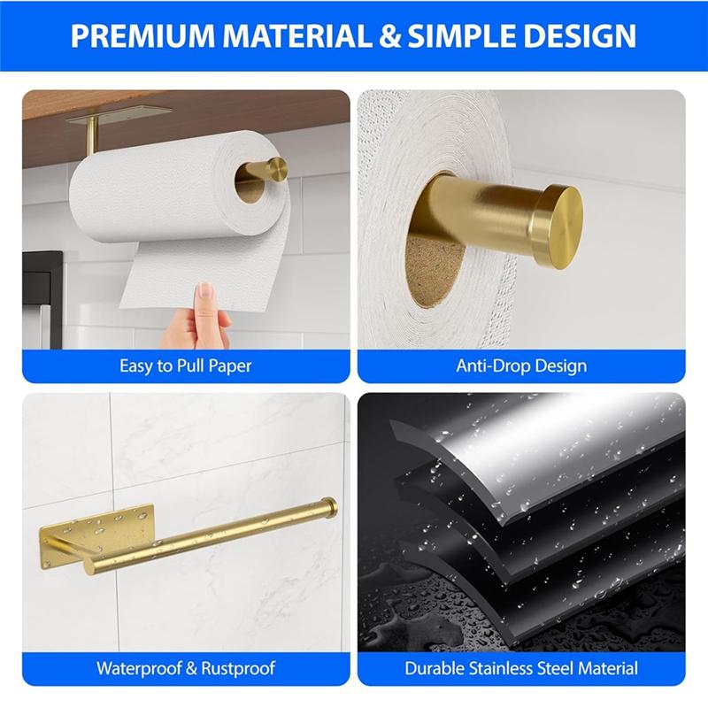 A95I-Paper Towel Holder Under Cabinet, Self-Adhesive,No Drilling, Stainless Steel, Wall-Mounted For Kitchen, Home, RV