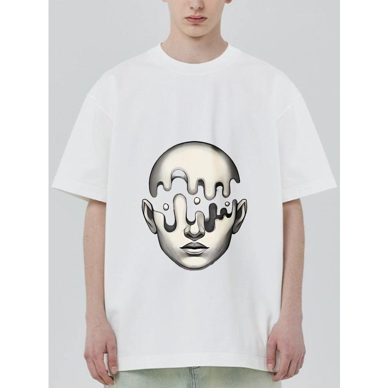 Black T Shirt with Abstract Face Print for Casual Wear