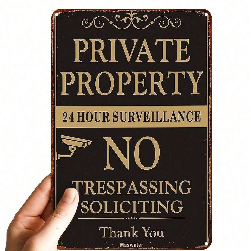 Metal Wall Art Vintage Warning Sign for Yard, Privacy Notice for Home Garage