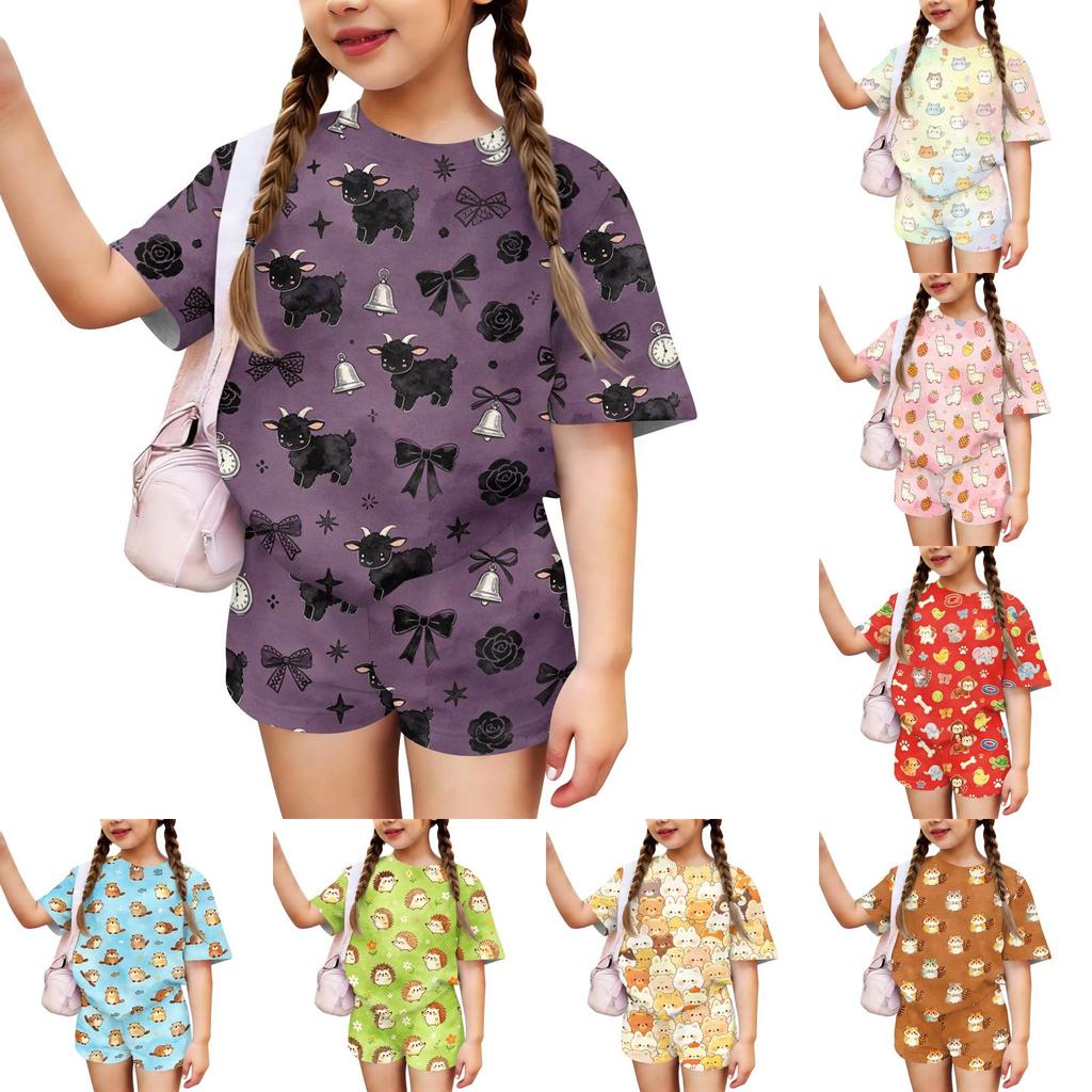 Kids Casual Short Sleeve Top and Shorts Set Animal Print Lightweight Comfortable Soft Fabric Summer Outfit for Boys and Girls