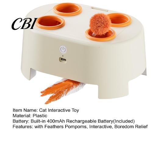 Cat Toy with Feathers Electric Interactive & Pompoms, USB Rechargeable Automatic Teaser Pet Toy, Indoor Cats Boredom Enrichment Electronic Toys