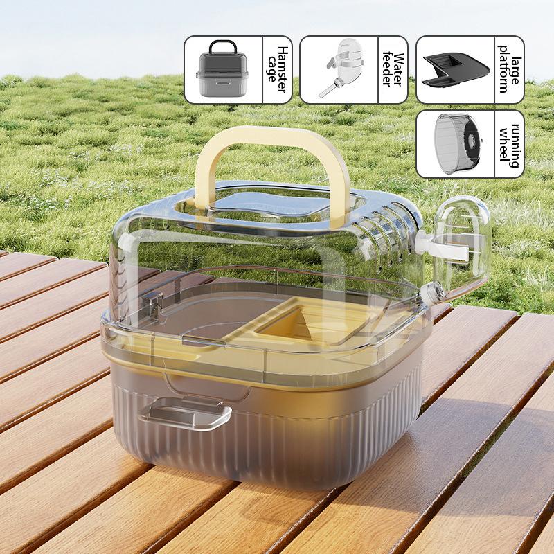 Hamster Cage Out Portable PP Semi-transparent Running Wheel Cage Large Space Hamster Cage Pet Supplies With Water Feeder Bottle