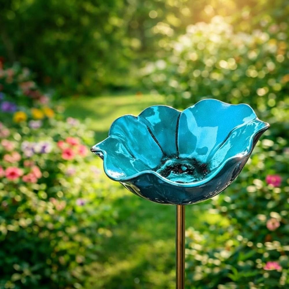

Ground Insert Metal Flower Garden Stake Iron Floral Sculpture Bee Watering Station Lawn Decoration синій
