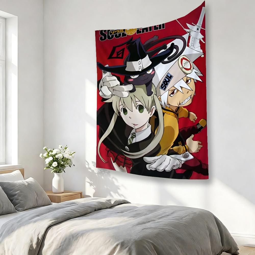 Soul Eater Tapestry, Death Scythe Witch Black Cat Uniform Theme Tapestry, Anime Bedroom Wall Decor Tapestry Flat Print