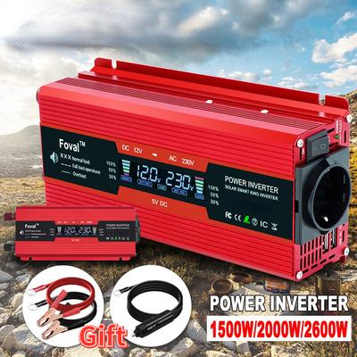 DC 12V/24V ל-AC 220V 1500W/2000W/2600W שיא LCD תצוגת בית/רכב EU Socket Modified Sine Wave Solar 2 USB Power Inverter