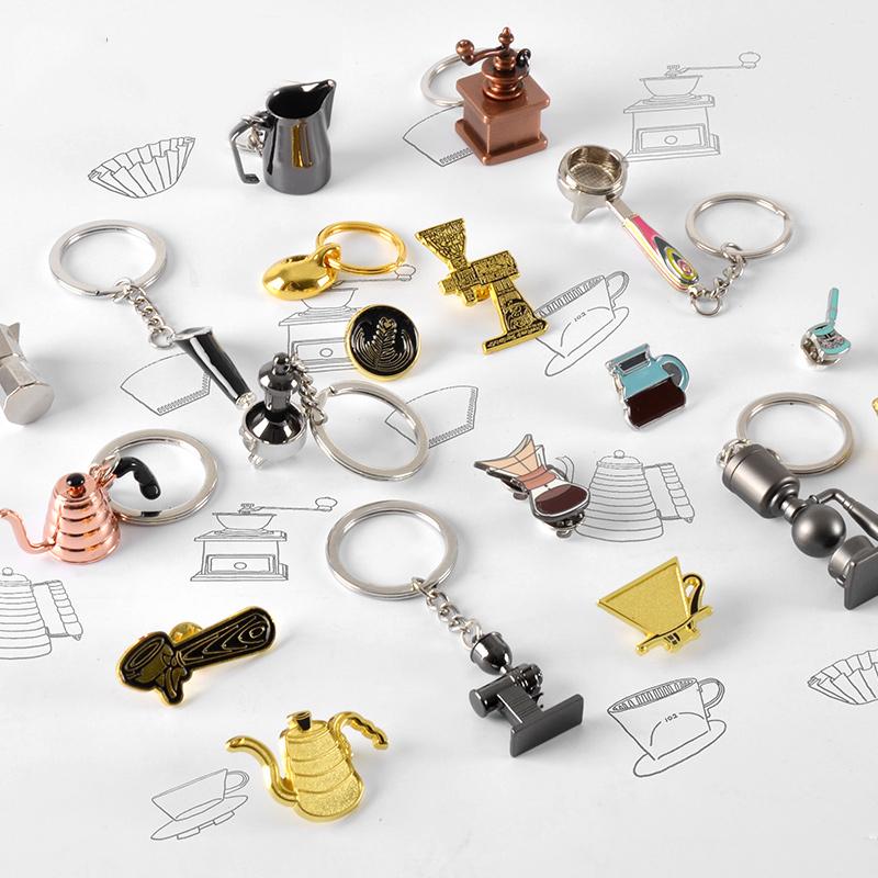 Creative Barista Coffee Tamper Keychain Coffee Machine Handle Moka Pitcher Keyring Portable Coffeeware Espresso Accessories Gift