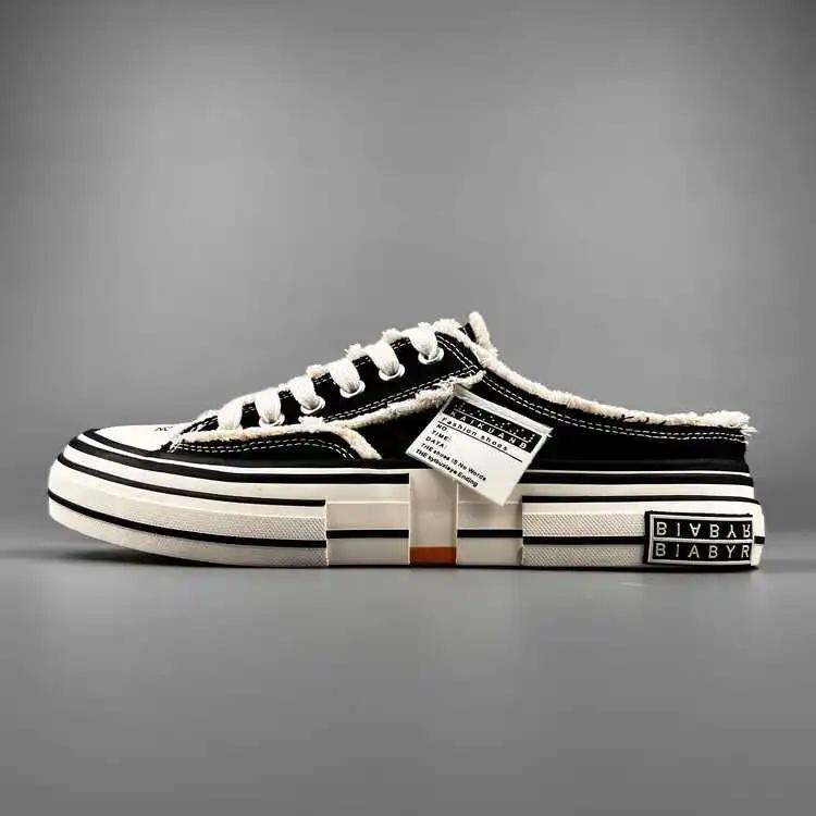 

Модные мужские парусиновые полукеды в японском стиле, дышащие, на вулканизированной резиновой подошве, универсальные, на толстой подошве, летняя обувь 44