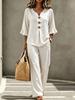 European and American cross-border foreign trade women's new casual button V-neck ruffle edge seven-quarter sleeve top and trousers two-piece set
