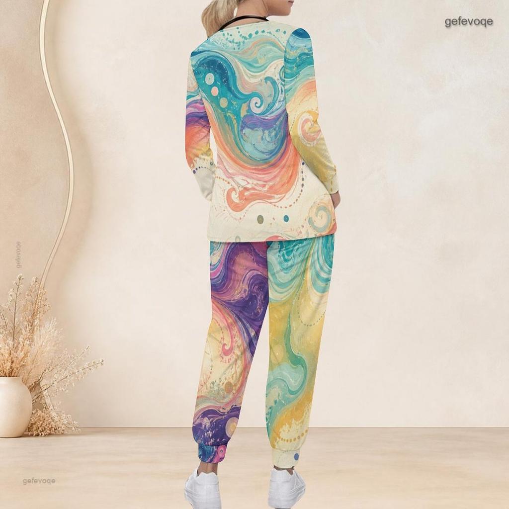 Women Plus Size Black Gold Printed V Neck Long Sleeve Nurse Scrub Two Piece Set With Pockets