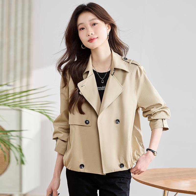 

Petite Double-Breasted Lapel Women s Trench Coat - Spring/Autumn 2025 Fashion Casual Outerwear M 90-115 lbs