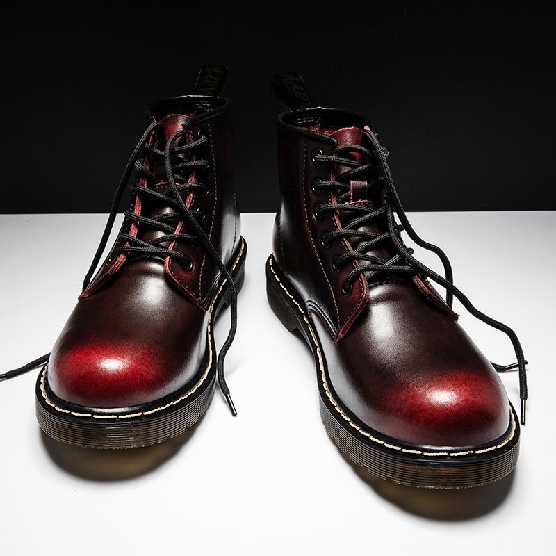 2024 Nové boty s tlustou podrážkou Pánské módní krátké boty Motocyklové boty Pracovní boty Vysoké 6dírkové boty z pravé kůže Dámské