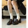 [Spot~~] Retro British style women's shoes high-heeled small leather shoes women's platform one-pedal loafers thick-heeled single shoes